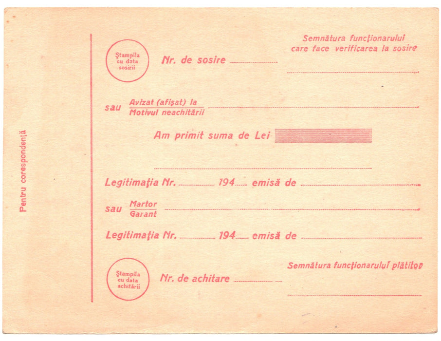 Romania 1945 Mandat Postal Mihai I Uzuale 100 LEI