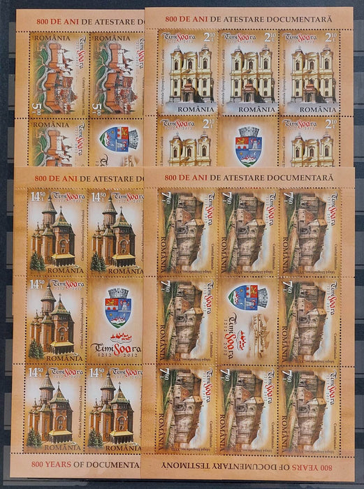 Romania 2012 Timisoara - 500 de ani de atestare documentara minicoala de 8 timbre + 1 vinieta