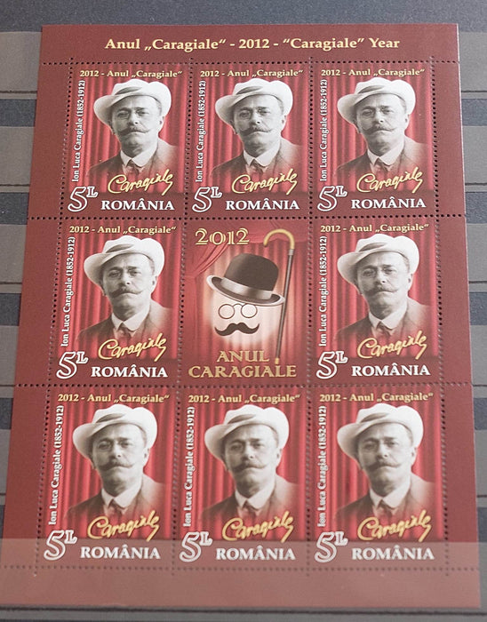 Romania 2012 Anul Caragiale minicoala de 8 timbre + 1 vinieta