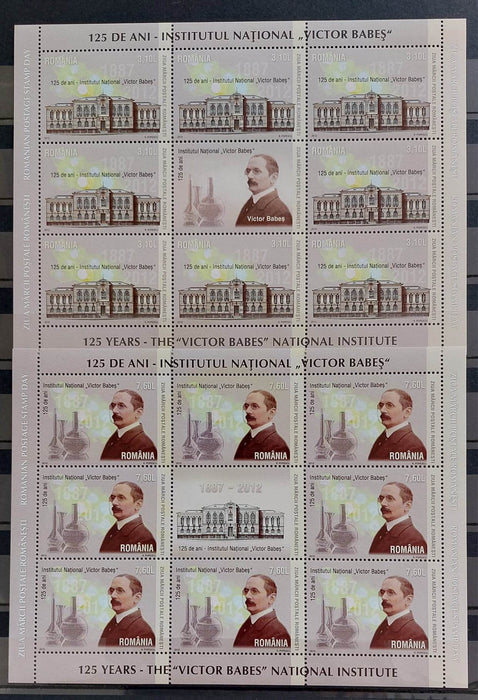 Romania 2012 125 de ani - Institutul National Victor Babes minicoala de 8 timbre + 1 vinieta