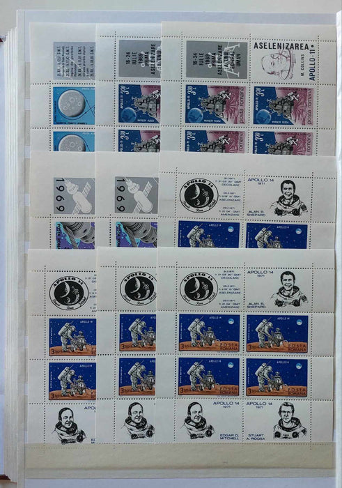 2 Clasoare 48 pagini (incluse) cu timbre romanesti perioada 1965-1975, peste 95% serii complete, simple sau in blocuri de 4