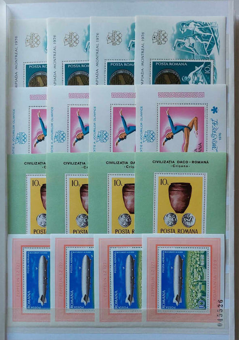 2 Clasoare 48 pagini (incluse) cu timbre romanesti perioada 1965-1975, peste 95% serii complete, simple sau in blocuri de 4