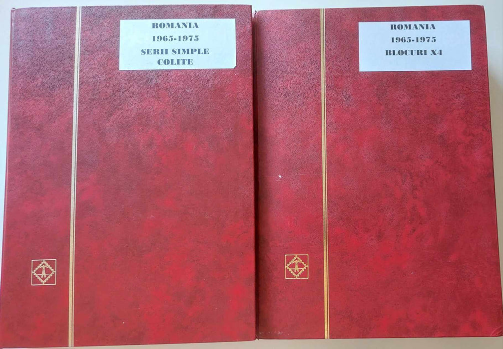 2 Clasoare 48 pagini (incluse) cu timbre romanesti perioada 1965-1975, peste 95% serii complete, simple sau in blocuri de 4