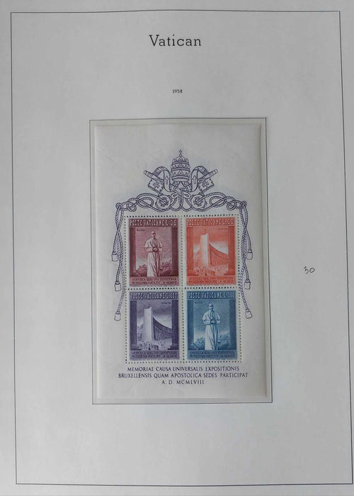 Album ilustrat LEUCHTTURM hingless posete transparente colectie VATICAN 1920-1969 (lipsa doar 2 serii) cota Michel in jur de 8.000 EUR, timbrele cu cota mare de catalog au certificat de autenticitate sau poanson