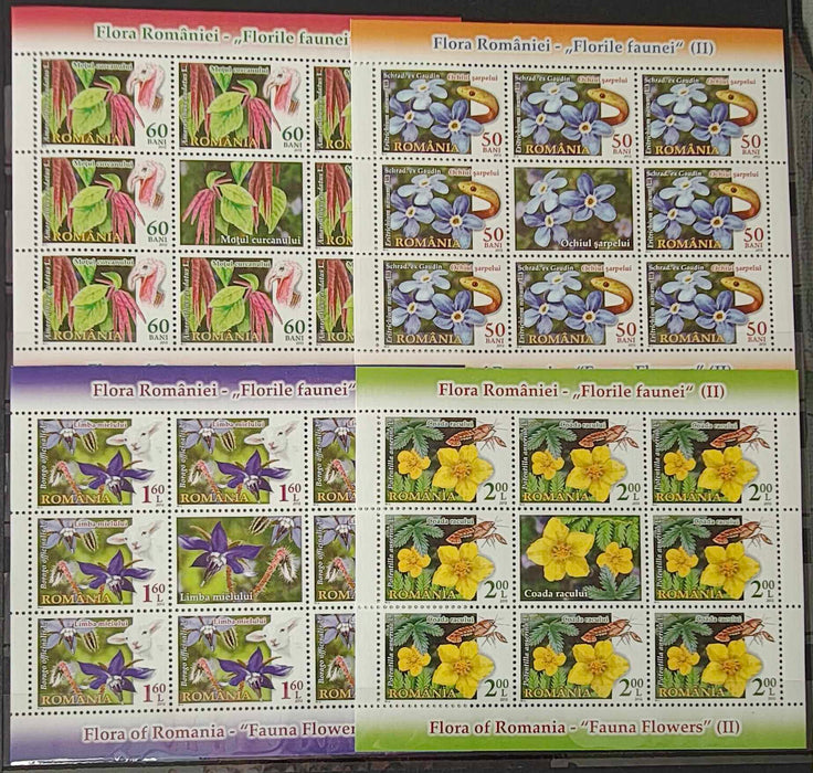 Romania 2012 Flora Romaniei - Florile Faunei II minicoala de 8 timbre si o vigneta (LP 49,00lei)