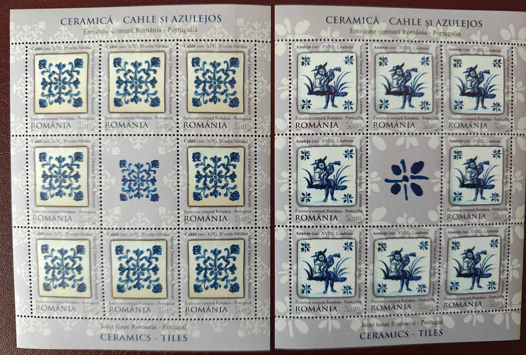 Romania 2010 Emisiune comuna Romania - Portugalia: Ceramica minicoala de 8 timbre + 1 vigneta (LP 54,10lei)