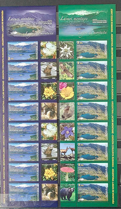 Romania 2011 Emisiune comuna Romania-Argentina: Lacuri montane minicoala de 8 timbre + 8 viniete (LP 54,10lei)