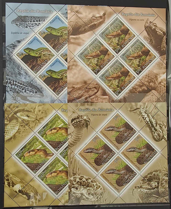 Romania 2011 Reptile din Romania bloc de 4 timbre cu manseta ilustrata (LP 75,50lei)