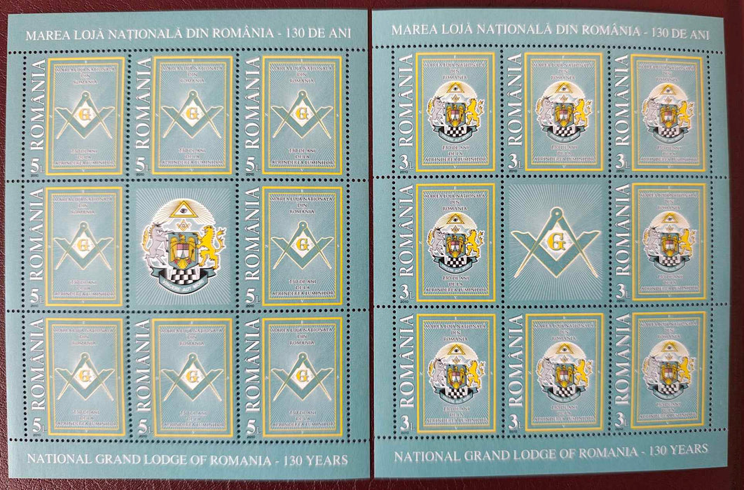 Romania 2010 Marea Loja Nationala din Romania - 130 ani minicoala de 8 timbre + 1 vinieta (LP 83,20lei)