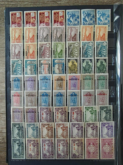 Clasor cu aproximativ 1000 timbre (peste) colonii franceze