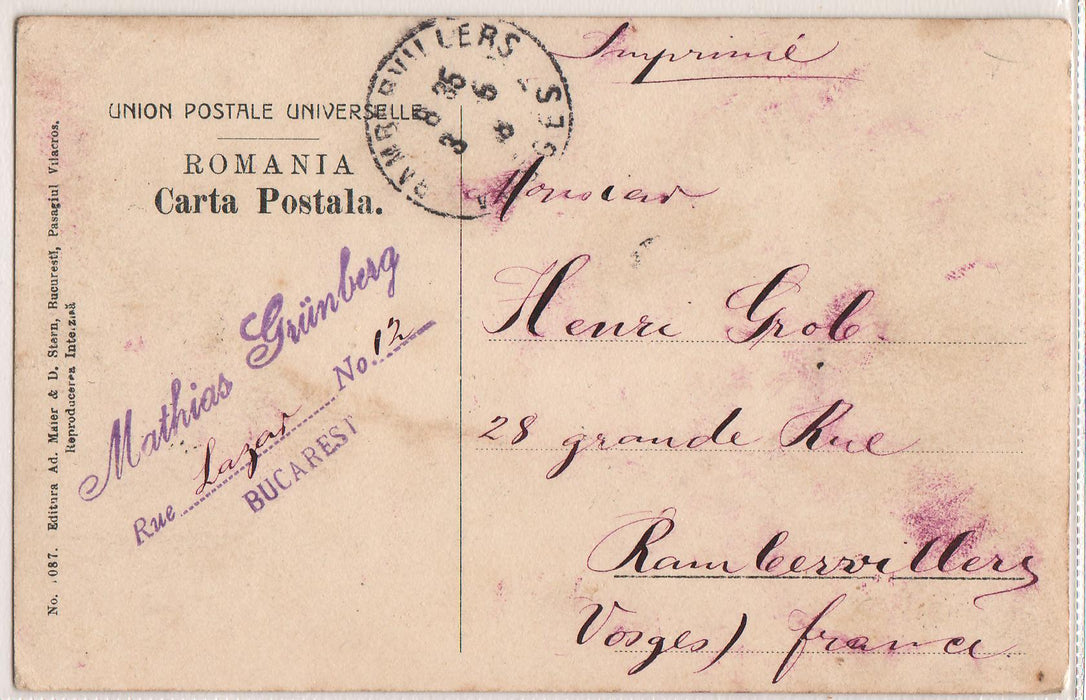 Romania 1908 Carte postala Bucuresti Ministerul de Externe