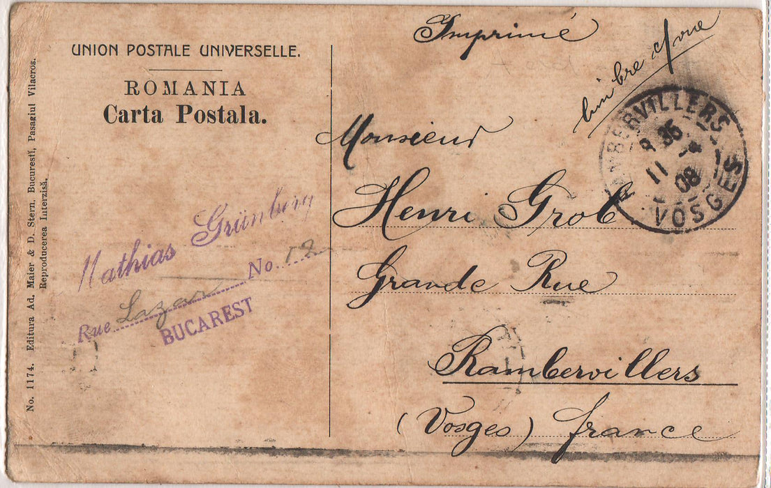 Romania 1911 Carte postala Bucuresti Palatul Postelor
