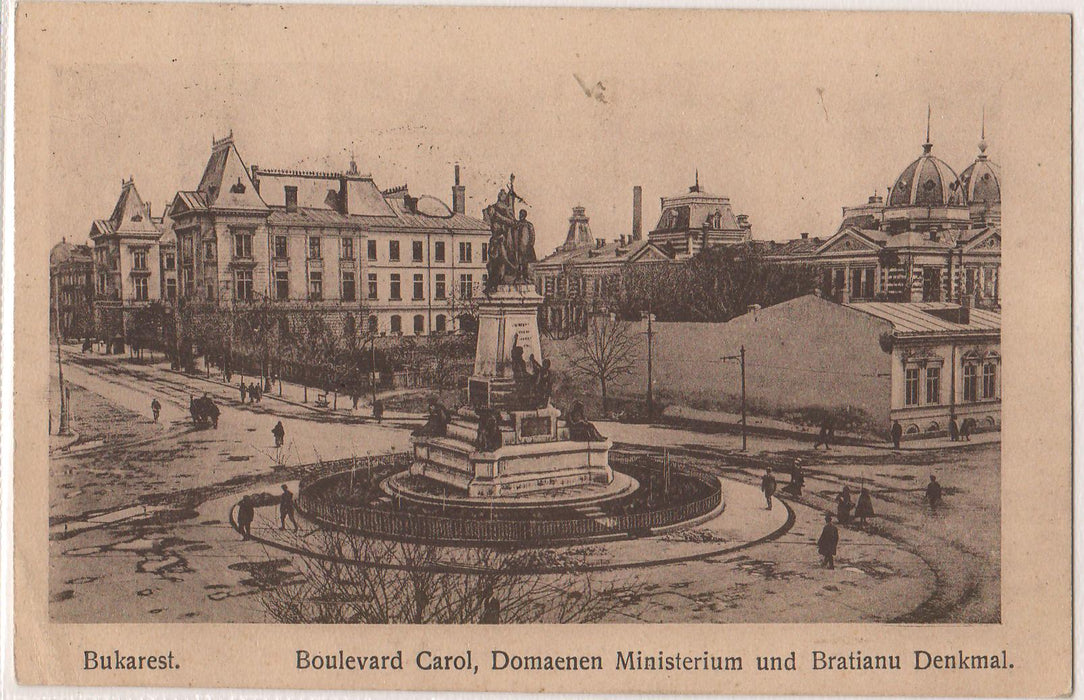Romania 1918 Carte postala Bucuresti Bulevardul carol Statuia I.C. Bratianu