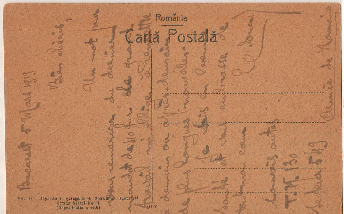 Romania 1919 Carte postala Bucuresti Piata Sarindar Hotel Capsa
