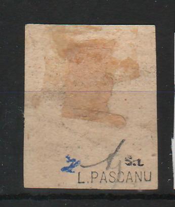 Romania 1858 Cap de bour emisiunea a II-a 40PAR verde inchis stampilat pe fragment RARITATE CULOARE! Certificat de autenticitate L. PASCANU