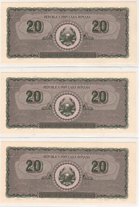 Romania Bancnota 20 LEI 1950 3 serii consecutive