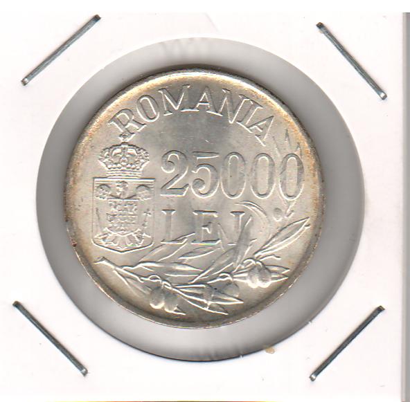 Romania 1946 Moneda 25.000 lei Mihai I, lot 4 buc., argint 12g 0,700 (8,4g argint pur), diametru 32mm
