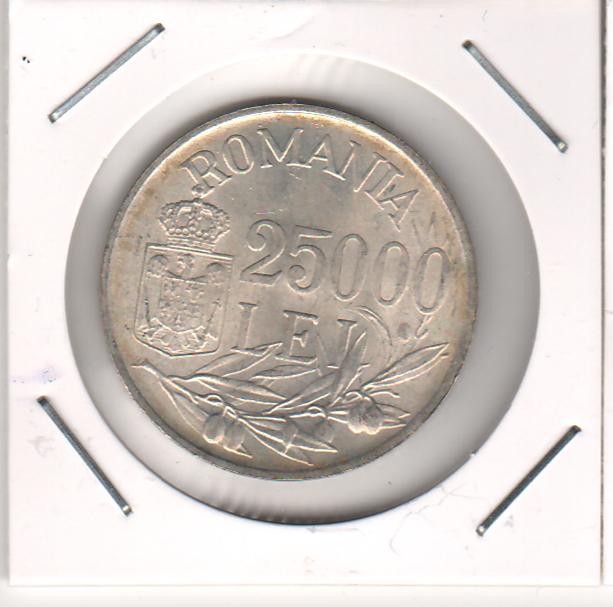 Romania 1946 Moneda 25.000 lei Mihai I, lot 4 buc., argint 12g 0,700 (8,4g argint pur), diametru 32mm