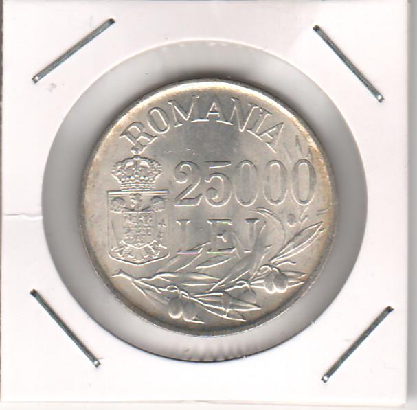 Romania 1946 Moneda 25.000 lei Mihai I, lot 4 buc., argint 12g 0,700 (8,4g argint pur), diametru 32mm