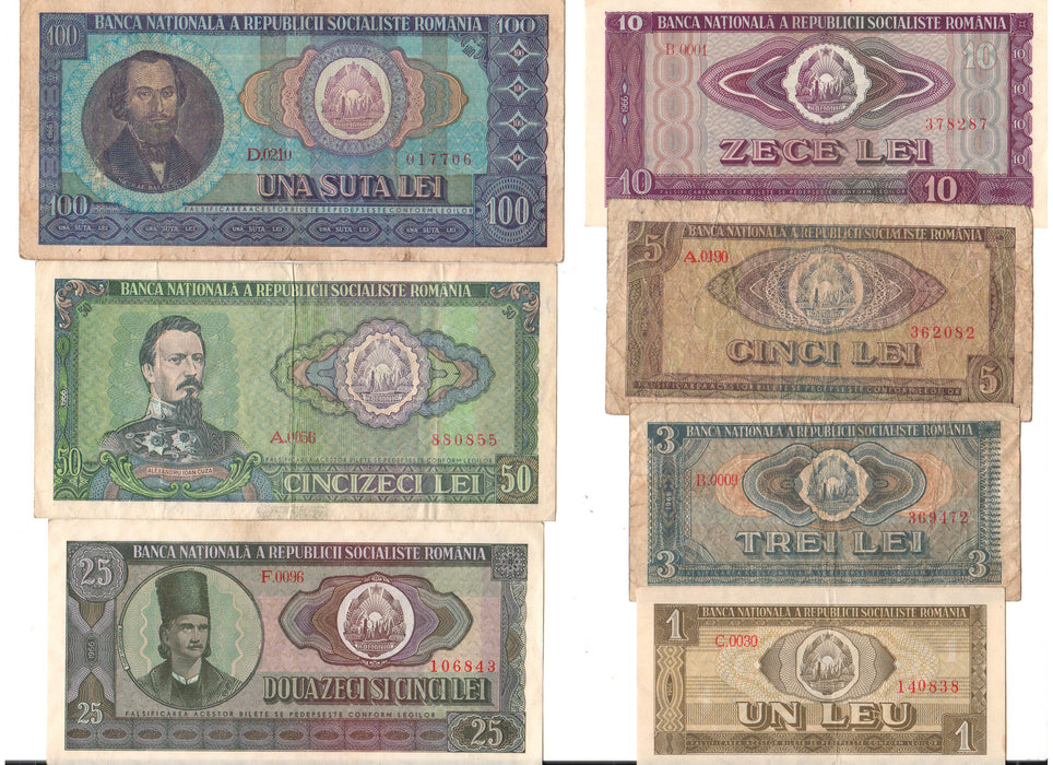 Romania Set bancnote 1966 1, 3, 5, 10, 25, 50, 100 LEI
