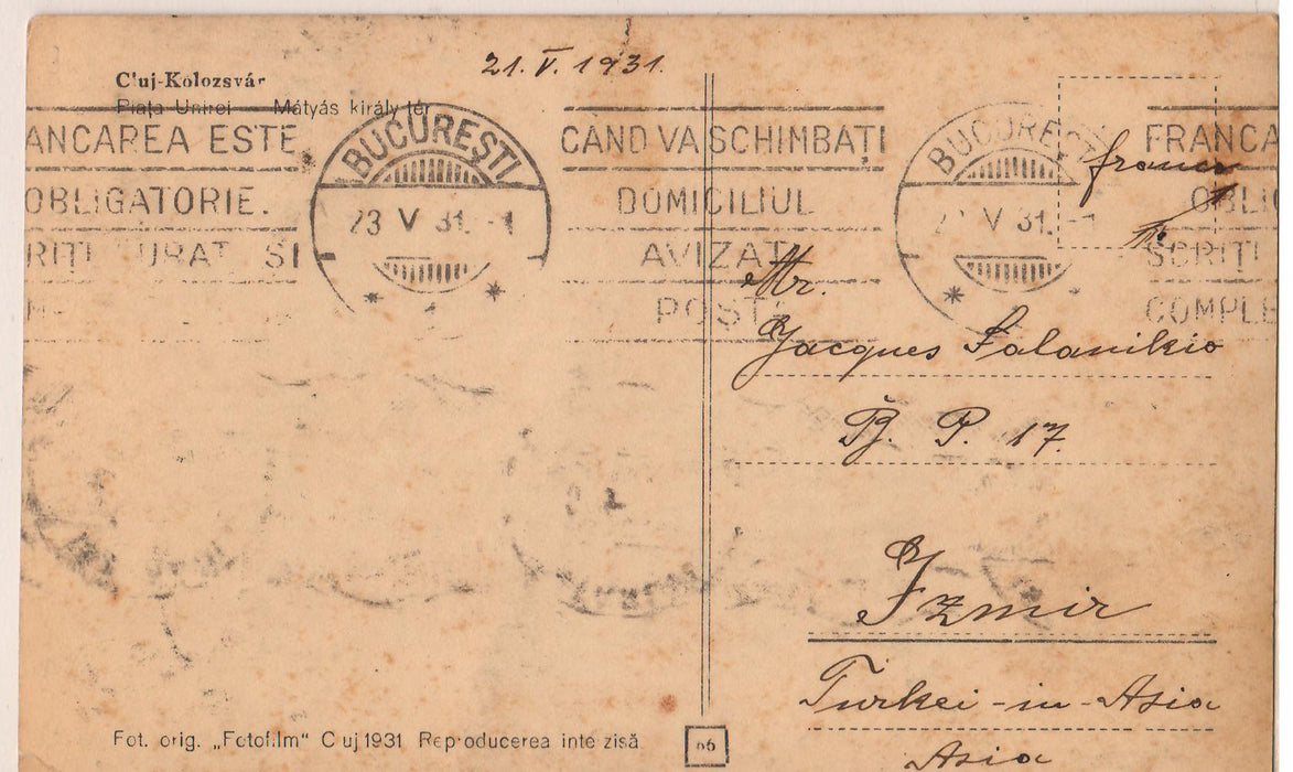 Romania 1931 Carte postala Cluj Piata Unirii