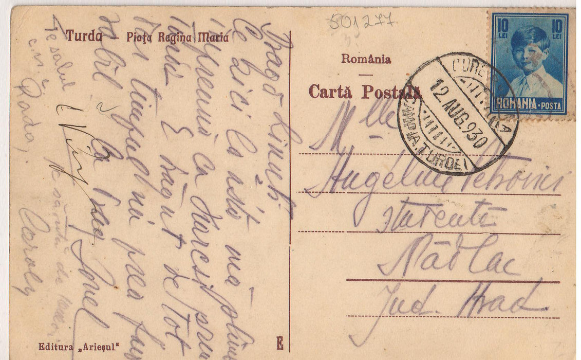 Romania 1930 Carte postala Turda Piata Regina Maria