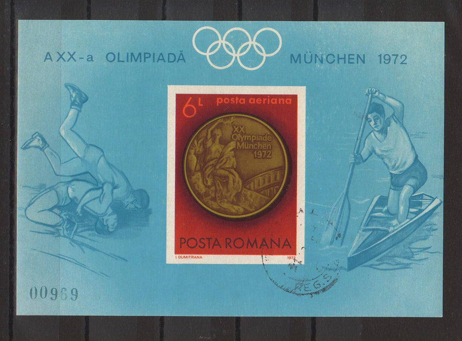 Romania 1972 JO vara Munchen-Medalii Olimpice colita nedantelata stampilata