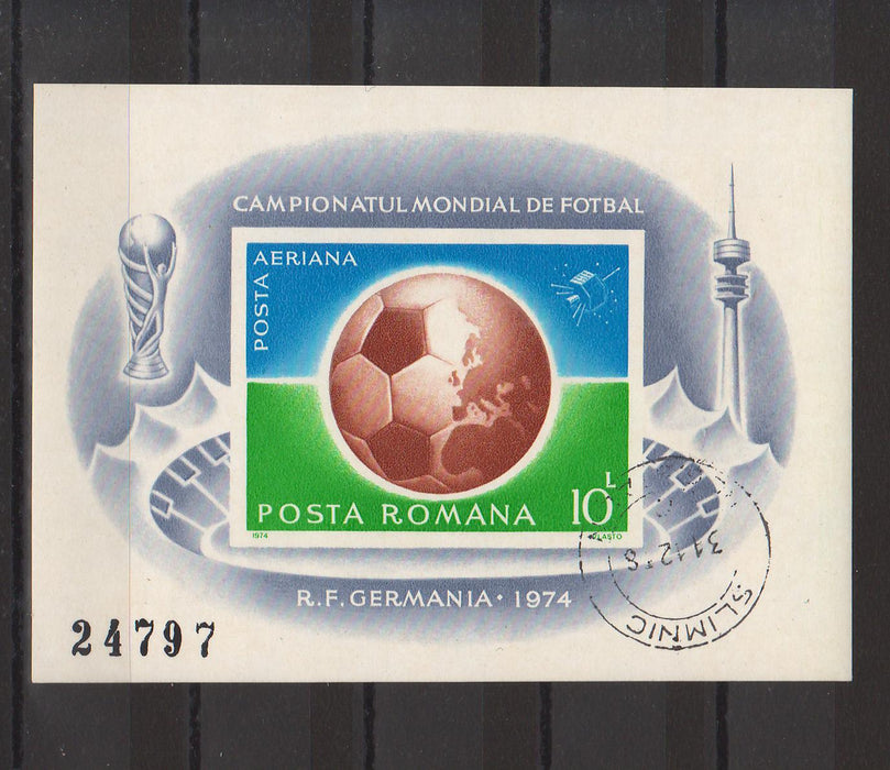 Romania 1974 Campionatul mondial de fotbal Germania colita nedantelata stampilata