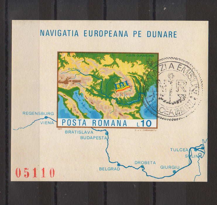 Romania 1977 Navigatia europeana pe Dunare colita nedantelata stampilata