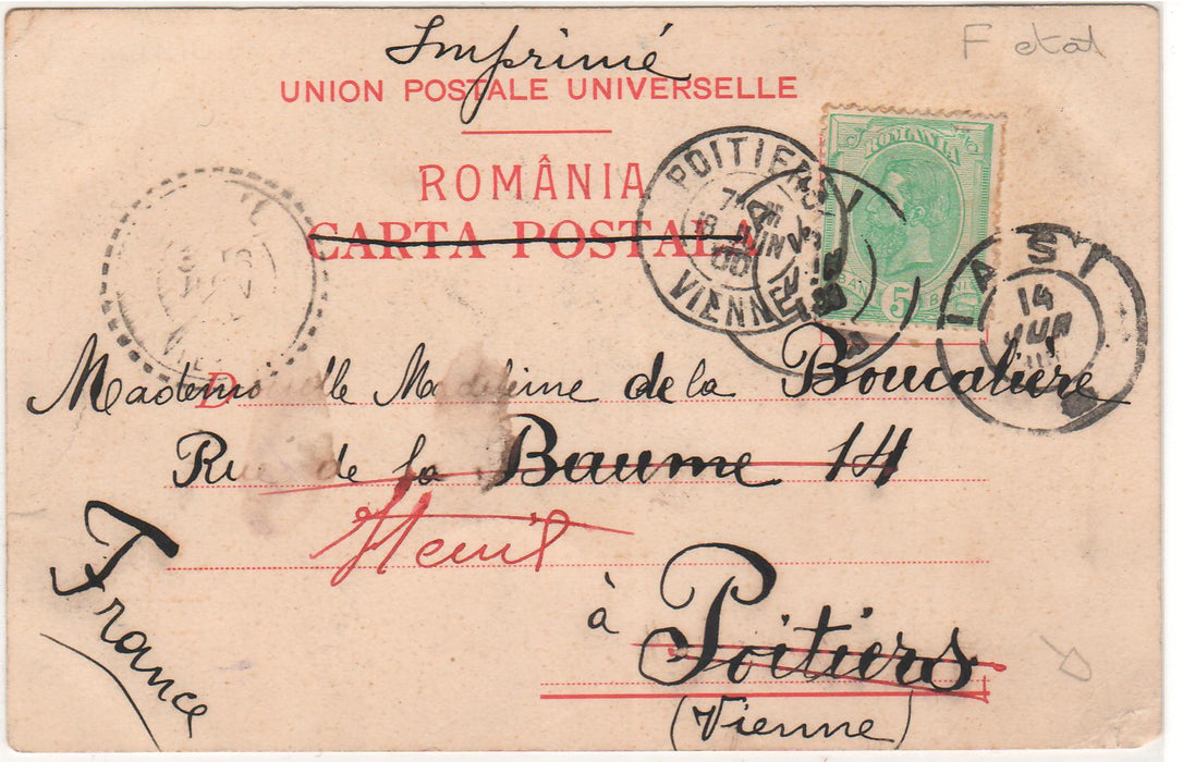 Romania 1900 carte postala litografie Salutari din Romania circulata Iasi - Viena Spic de grau