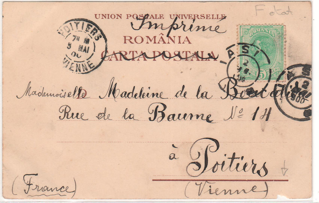 Romania 1900 carte postala litografie Salutari din Romania circulata Iasi - Viena Spic de grau