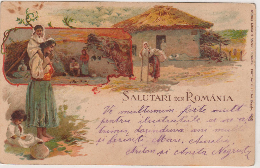 Romania 1900 carte postala litografie Salutari din Romania circulata loco