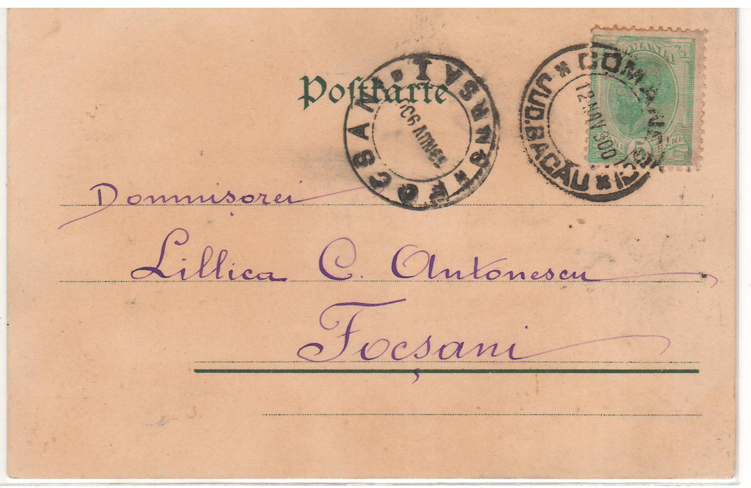 Romania 1900 carte postala litografie circulata Comanesci (jud. Bacau - rurala) - Focsani Spic de grau