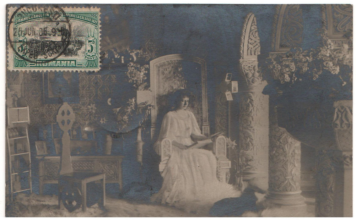Romania 1906 carte postala Regina Maria in salonul sau de la Palatul Cotroceni, circulata Bucuresti loco emisiunea 40 de ani de domnie Carol I