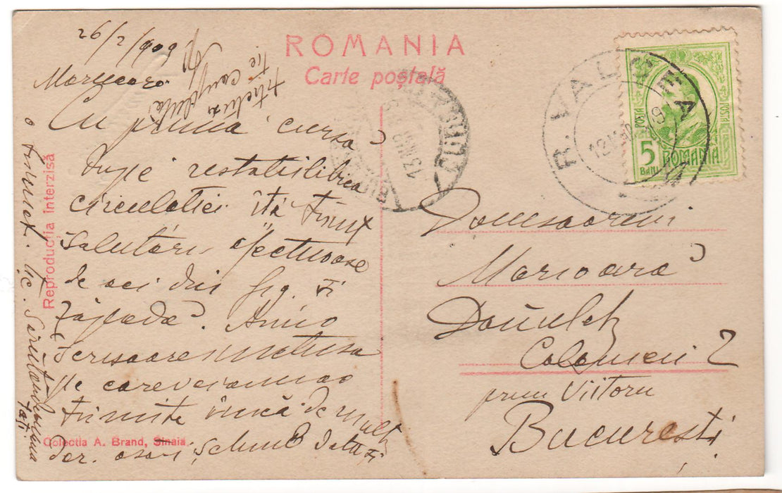 Romania 1909 carte postala Familia Regala si Princiara, circulata Rm. Valcea - Bucuresti emisiunea Carol I Gravate