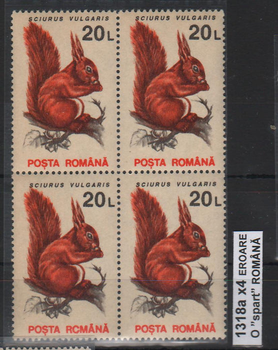 Romania 1993 Animale (uzuale) 20L bloc x4 EROARE O spart din ROMANA