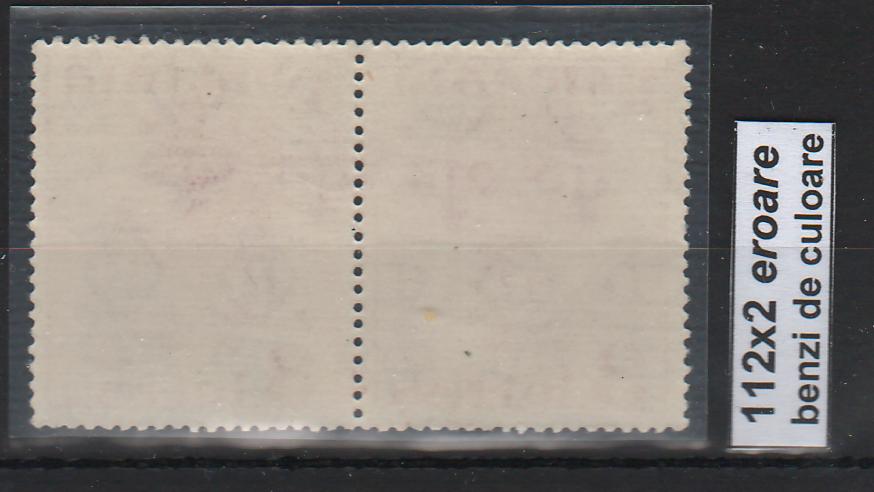 Romania 1935 Carol II - cu POSTA 3L pereche EROARE pete de culoare pe fata timbrului
