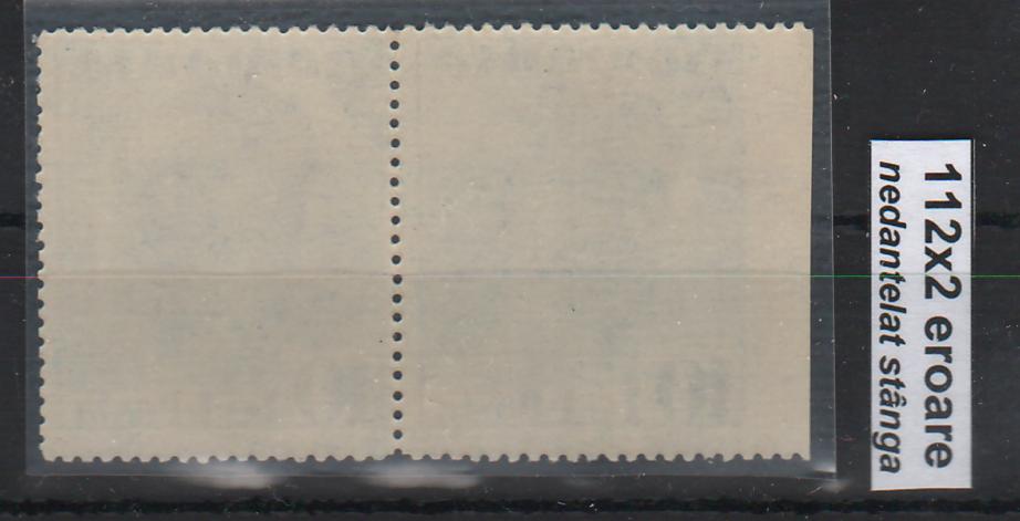 Romania 1935 Carol II - POSTA 10L pereche EROARE nedantelat latura stanga