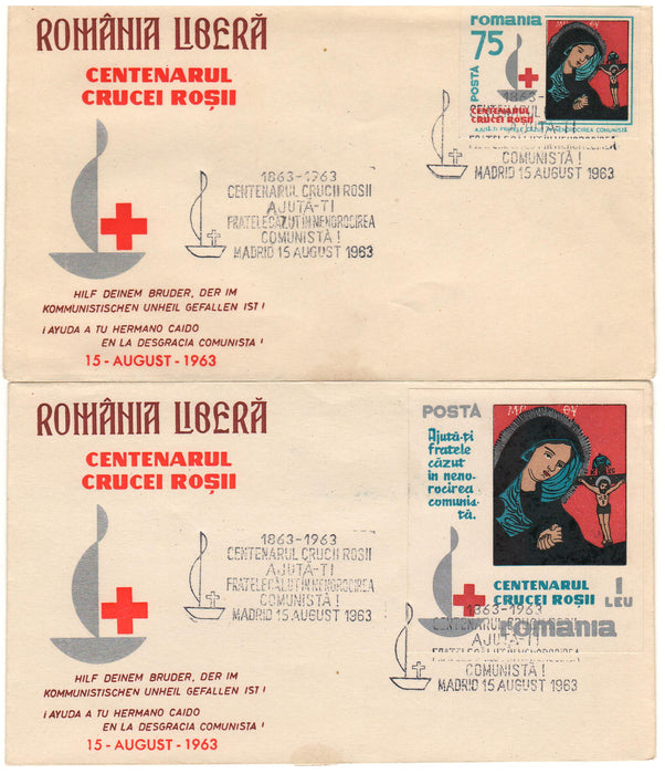 Romania Exil 1963 Centenarul Crucii Rosii FDC timbru si colita