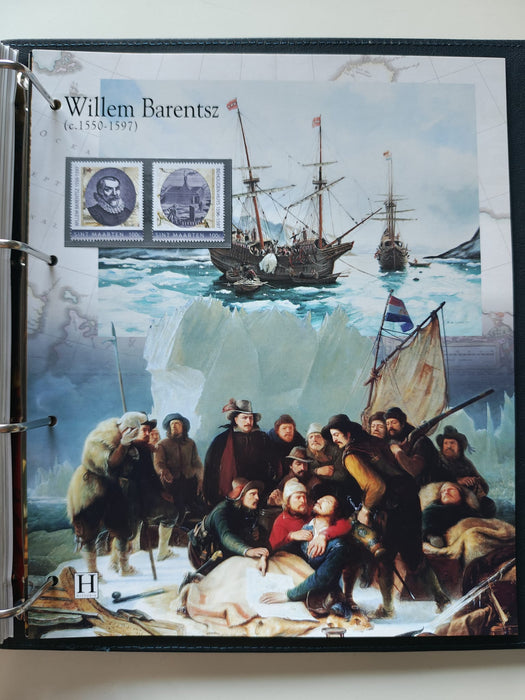 Album/Enciclopedie tematica ARTA, PICTURA, PERSONALITATI, MARINA, NAVIGATIE, VAPOARE, ISTORIE contine 78 pagini ilustrate, cu timbre in posete de plastic. SUPERB!! Albumul are coperti si caseta din piele.