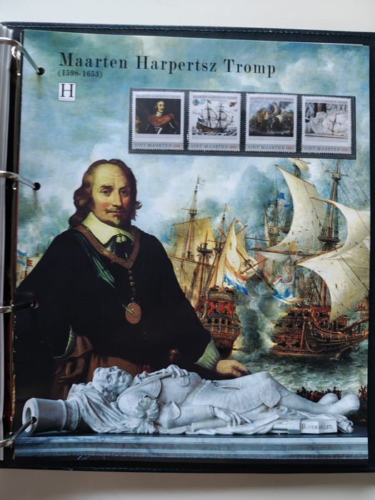 Album/Enciclopedie tematica ARTA, PICTURA, PERSONALITATI, MARINA, NAVIGATIE, VAPOARE, ISTORIE contine 78 pagini ilustrate, cu timbre in posete de plastic. SUPERB!! Albumul are coperti si caseta din piele.