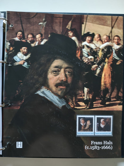 Album/Enciclopedie tematica ARTA, PICTURA, PERSONALITATI, MARINA, NAVIGATIE, VAPOARE, ISTORIE contine 78 pagini ilustrate, cu timbre in posete de plastic. SUPERB!! Albumul are coperti si caseta din piele.