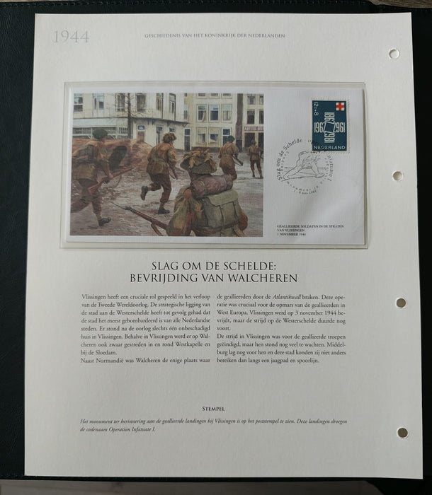 Album/Enciclopedie tematica CRUCEA ROSIE, AL II-lea RAZBOI MONDIAL (WWII), ANIVERSARI, PERSONALITATI contine in jur de 100 plicuri filatelice ilustrate in posete de plastic. Albumul are coperti si caseta din piele.