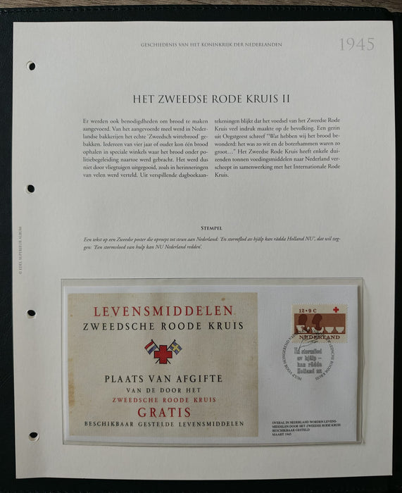 Album/Enciclopedie tematica CRUCEA ROSIE, AL II-lea RAZBOI MONDIAL (WWII), ANIVERSARI, PERSONALITATI contine in jur de 100 plicuri filatelice ilustrate in posete de plastic. Albumul are coperti si caseta din piele.