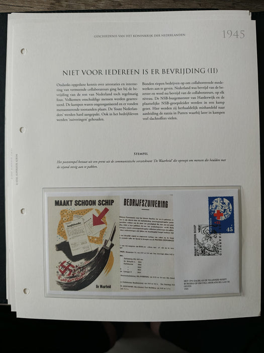 Album/Enciclopedie tematica CRUCEA ROSIE, AL II-lea RAZBOI MONDIAL (WWII), ANIVERSARI, PERSONALITATI contine in jur de 100 plicuri filatelice ilustrate in posete de plastic. Albumul are coperti si caseta din piele.