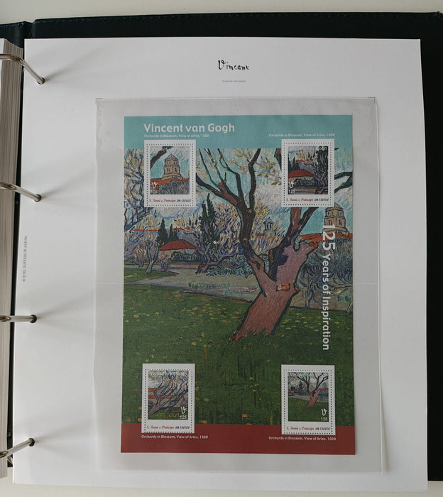 Album/Enciclopedie Vincent Van Gogh tematica ARTA, PICTURA contine 38 blocuri mari ilustratein posete de plastic, cu picturi celebre. SUPERB!! Albumul are coperti si caseta din piele.