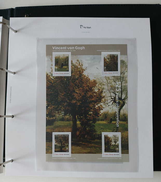 Album/Enciclopedie Vincent Van Gogh tematica ARTA, PICTURA contine 38 blocuri mari ilustratein posete de plastic, cu picturi celebre. SUPERB!! Albumul are coperti si caseta din piele.