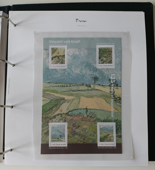 Album/Enciclopedie Vincent Van Gogh tematica ARTA, PICTURA contine 38 blocuri mari ilustratein posete de plastic, cu picturi celebre. SUPERB!! Albumul are coperti si caseta din piele.