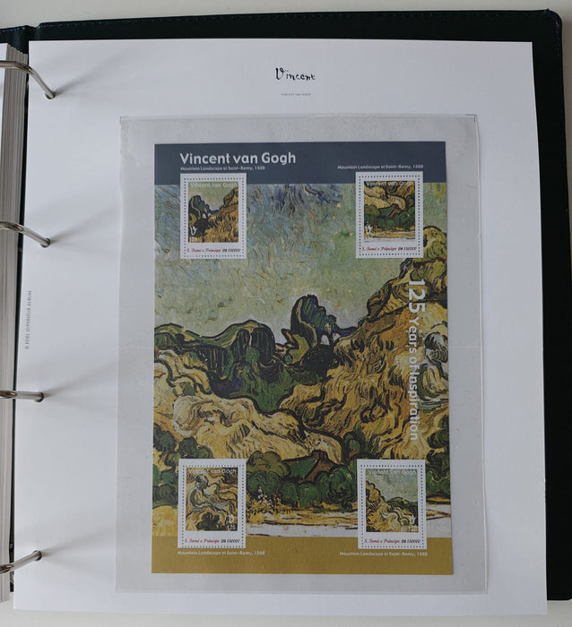 Album/Enciclopedie Vincent Van Gogh tematica ARTA, PICTURA contine 38 blocuri mari ilustratein posete de plastic, cu picturi celebre. SUPERB!! Albumul are coperti si caseta din piele.