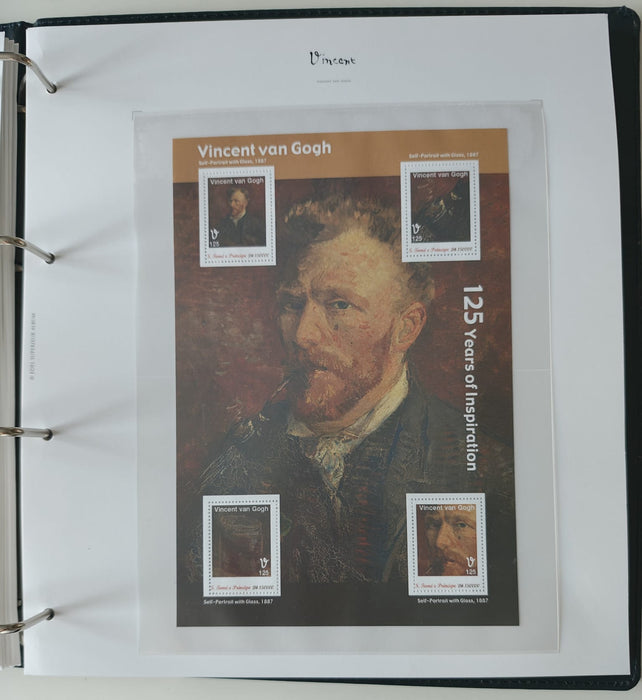 Album/Enciclopedie Vincent Van Gogh tematica ARTA, PICTURA contine 38 blocuri mari ilustratein posete de plastic, cu picturi celebre. SUPERB!! Albumul are coperti si caseta din piele.